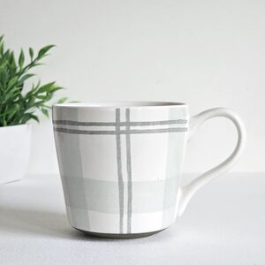 Anthropologie Bee & Willow Plaid Milbrook Mug Green Gray Minimalist Farmhouse